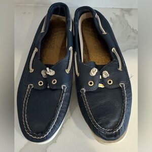 Sperry Top-Sider Leather Women A/O 2-Eye boat shoes blue slip-on Y2K street 9.5